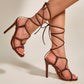 New Braided Strap Stiletto Heel Square Toe Roman Sandals