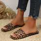Women's Leopard Print Flat Sandals, Casual Slip On Lightweight Vacation Slides, Fashionable Beach Footwear