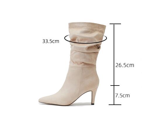 Women's Plus Size Wrinkled Suede Stiletto Heel Boots - EnigmaParis