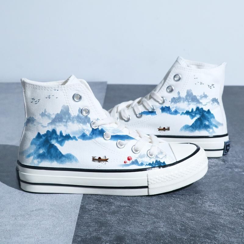 Canvas im chinesischen Stil: High-Top-Boardschuhe mit Retro-Landschaft