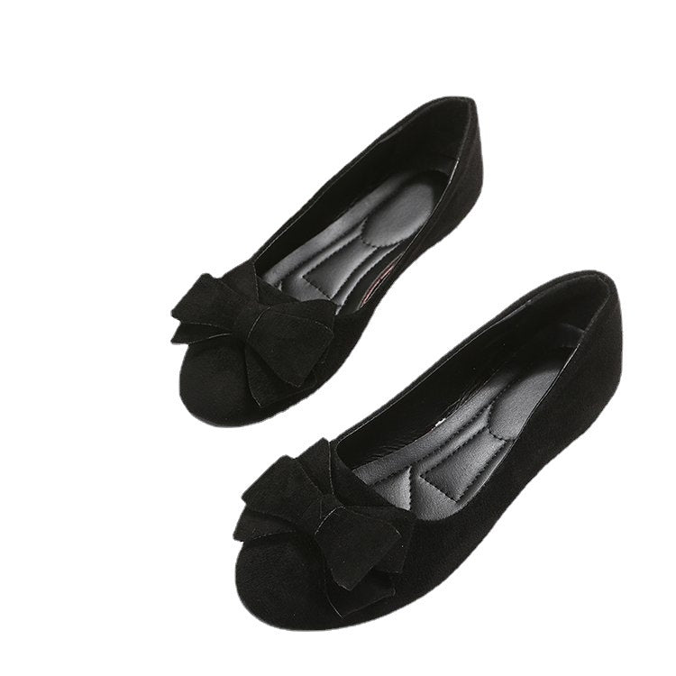 Rubber Plus Size Flat Casual Shoes Women Suede Bow Round Head Gommino - EnigmaParis