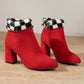 New Plaid Print Plush Ankle Boots Winter Fashoin Square Heel Suede Boots Women Casual Versatile Shoes Autumn And Winter - EnigmaParis