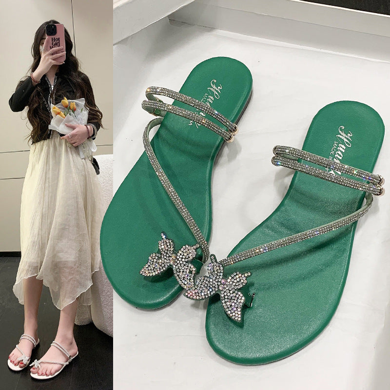 Stylish Plus Size Rhinestone Sandals: Bow Toe Covering, Fashionable Outer Wear - EnigmaParis